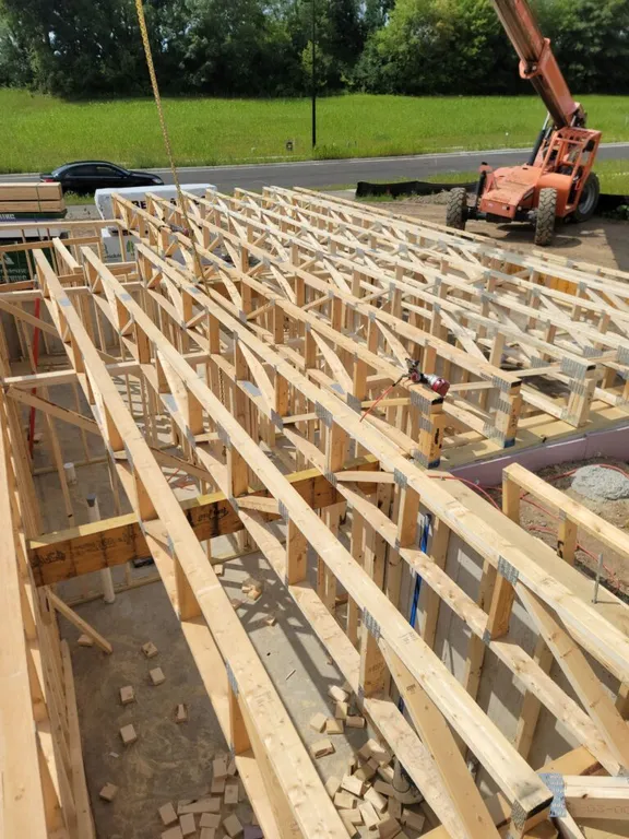 First-floor truss system under construction