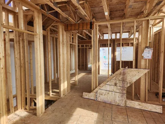 Interior wall framing inside a Phase 1 townhouse