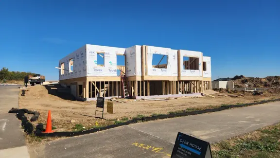 Ranch duplex framing viewed from the front right