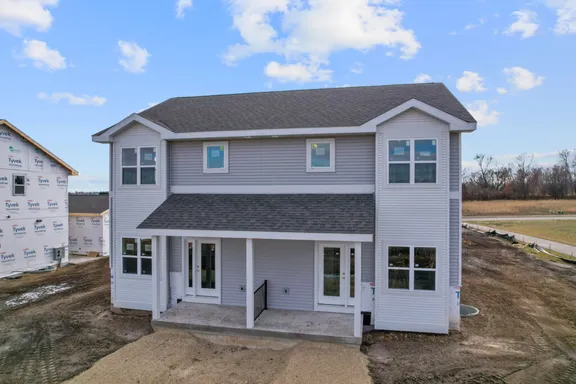 Side view of a building with the Sterling Grey exterior color scheme